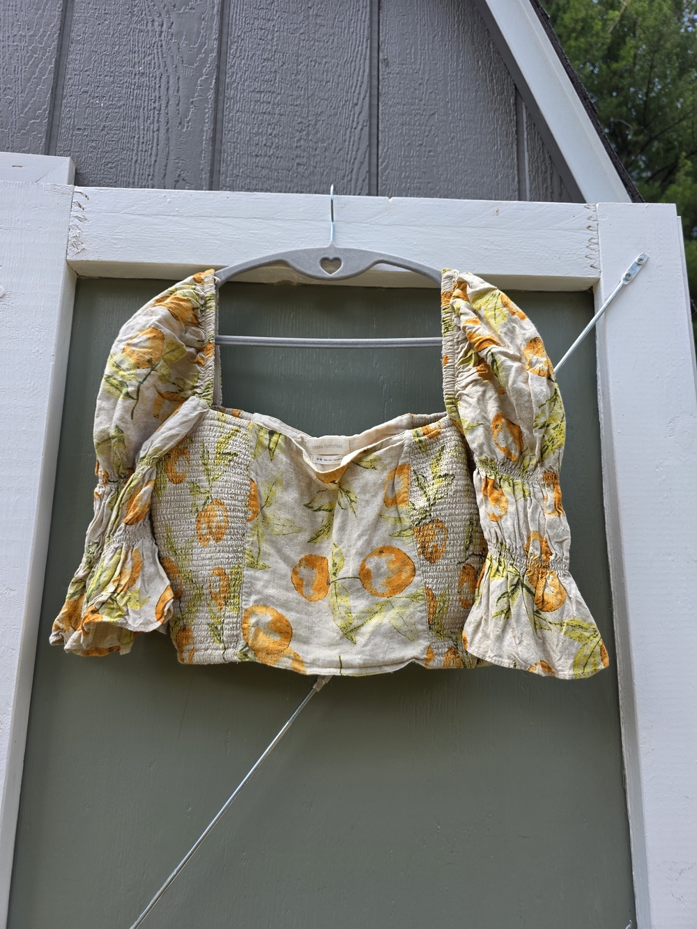 Urban Outfitters Square-Neck Smocked Crop Top with Puff Sleeves #T20 - Picture 3 of 6